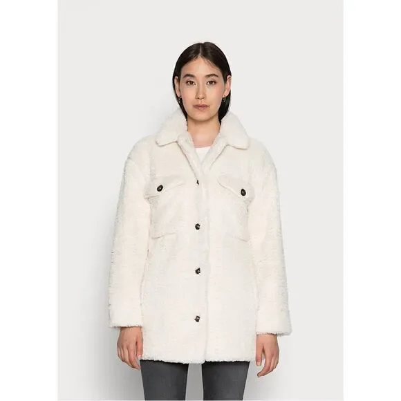 Esqualo-Fluffy Soft Teddy Coat- Off White - Picture 2 of 15